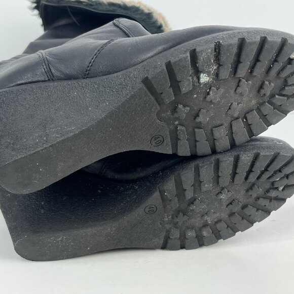 Unbranded Leather Boots Size 9.5 EU 40 Black Almond Toe Wedge Heel 3in Faux Fur - Picture 6 of 6
